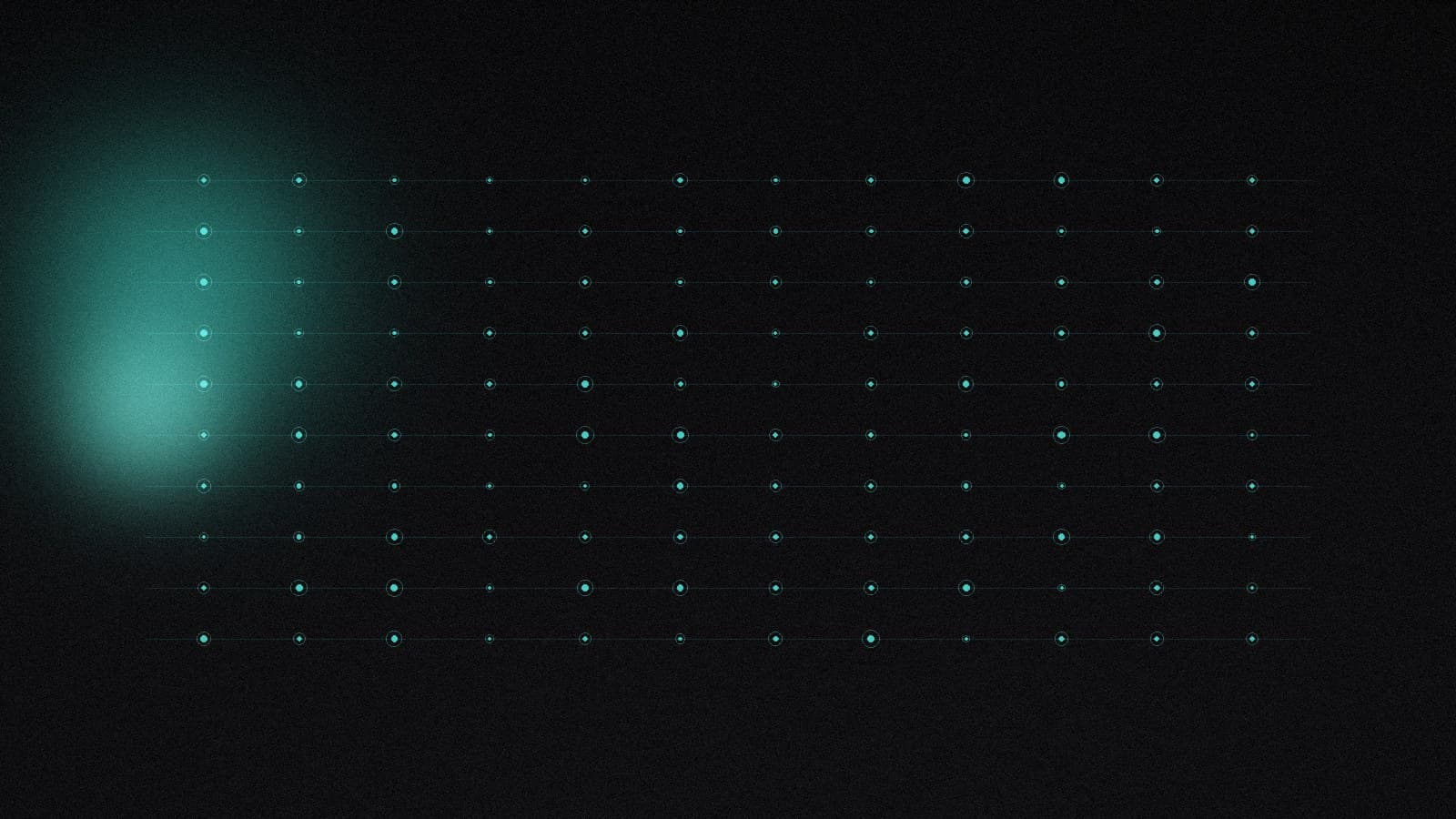 Training scene poster: a field of scattered teal points settling into ordered rows — a team's capability taking shape.